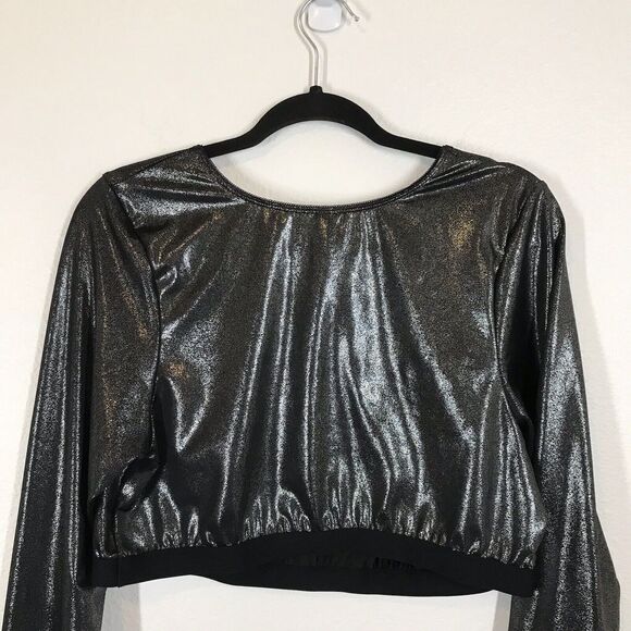 Torrid Curve Women's Black Shimmer Crop Top Size 2X Under It All Long Sleeve - Picture 6 of 10